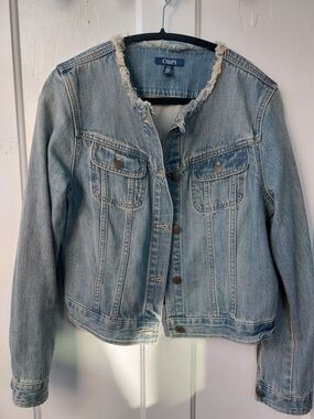 Chaps Light Wash Blue Denim Jacket with Frayed Collar, Vintage 90s